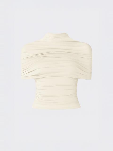 Jersey Mock Neck Ruched Top