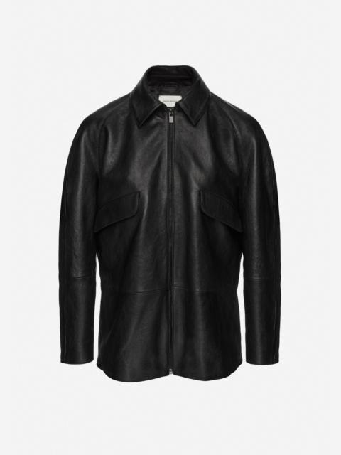 Overshirt zipped leather jacket in black