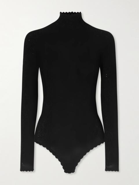 Open-back Lace Turtleneck Bodysuit