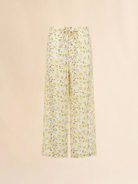 YELLOW LINEN TROUSERS WITH BRUSHSTROKE WAVE PRINT