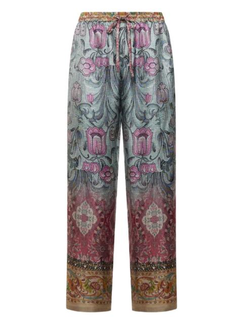 floral-print drawstring-waist trousers