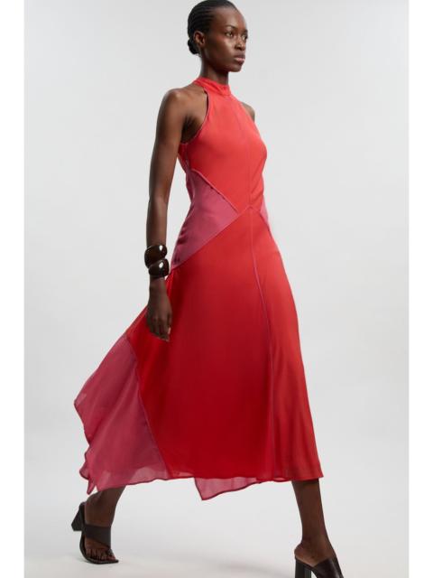 Colour Block Fluid Tencel Halter Neck Woven Maxi Dress