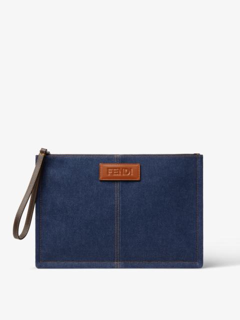 FF Medium Flat Pouch Dark blue denim fabric pouch