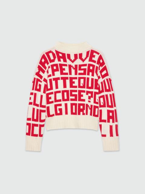 Caterina Frongia x MSGM cream sweater with red jacquard quotes