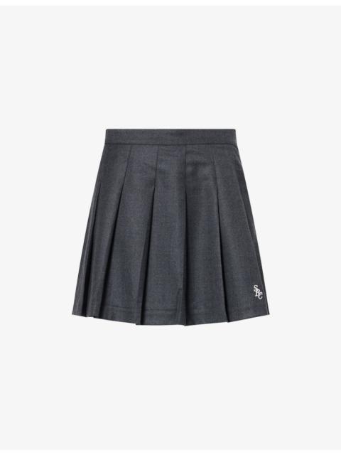School Pleated Wool Mini Skirt