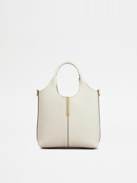 TOTE SHOPPING BAG IN LEATHER MINI - WHITE