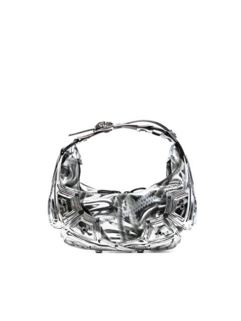 metallic-effect top-zip shoulder bag