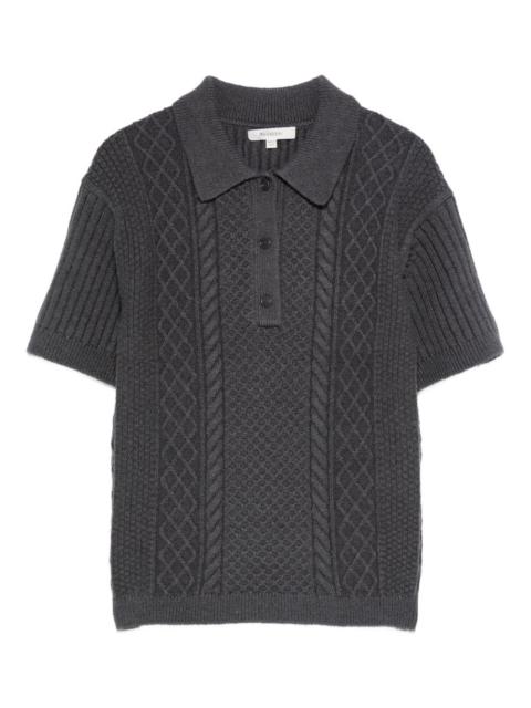 cable-knit polo-neck polo top