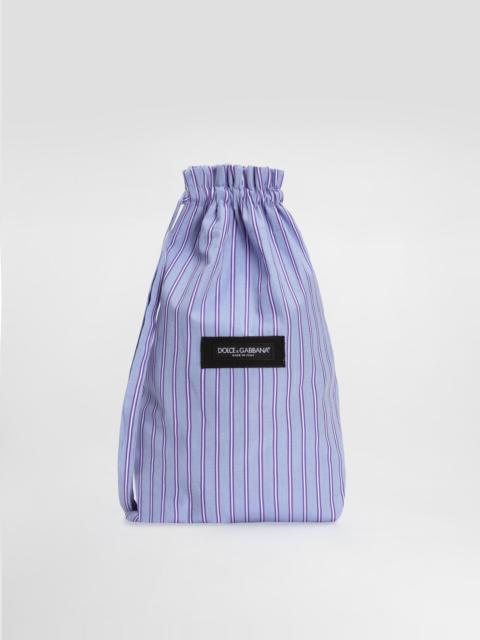 Striped poplin and leather crossbody bag