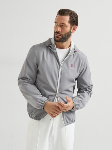 Bonded nylon hooded outerwear jacket with logo