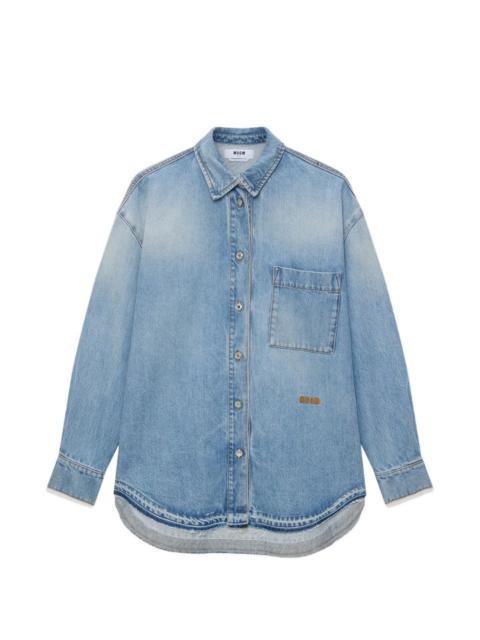 logo-embroidered denim shirt