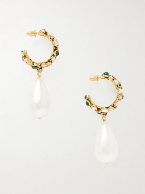 Gold-tone, Crystal And Pearl Hoop Earrings