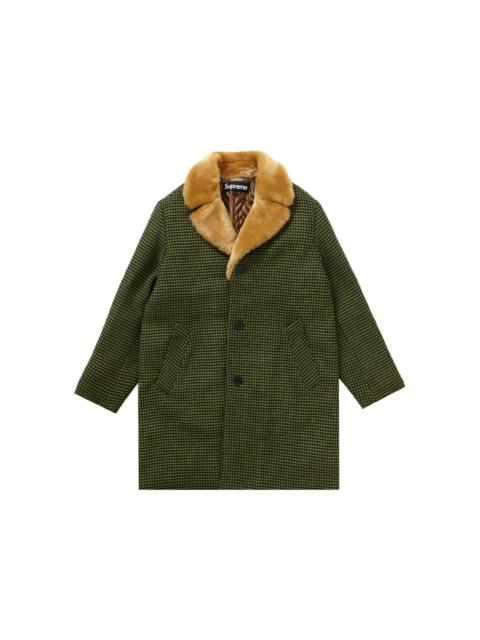 Supreme Fur Collar Car Coat Green Houndstooth