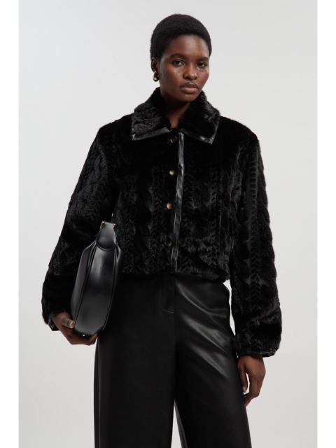 Textured Faux Fur Tailored Coat