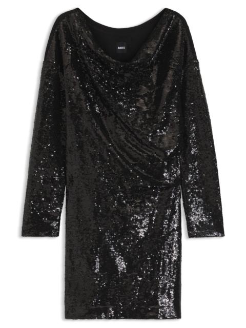 SEQUIN DRESS WITH DRAPED NECKLINE