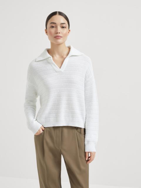 Textured half English rib knit polo shirt in cotton Diamond yarn