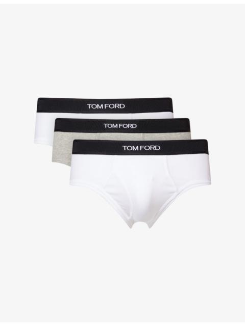 Mid-Rise Branded Pack Of Two Stretch-Cotton Briefs
