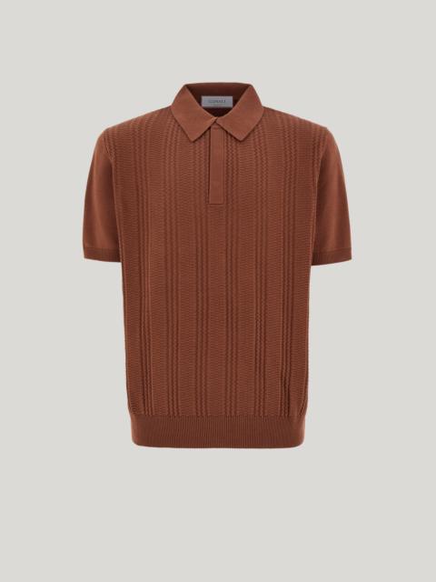 BROWN COTTON AND MODAL POLO SHIRT WITH VERTICAL WORKMANSHIP