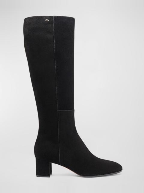 Suede Block-Heel Knee Boots