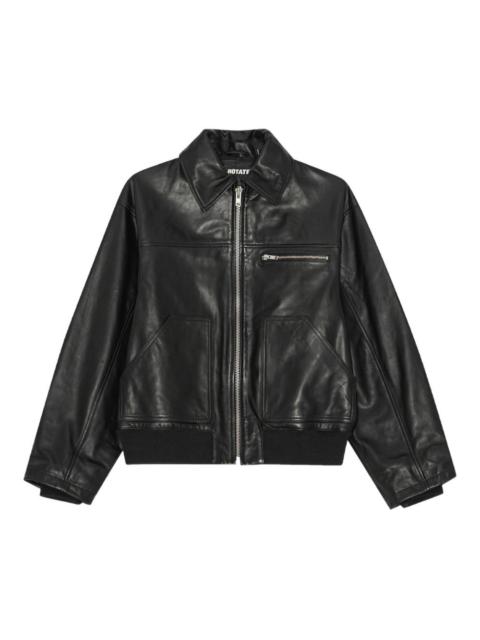 zip leather bomber jacket