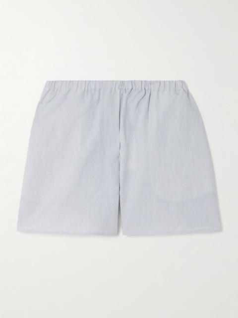 Jana striped cotton and linen-blend shorts Blue