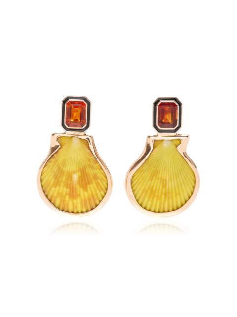 18K Gold Clam Shell And Citrine Earrings multi