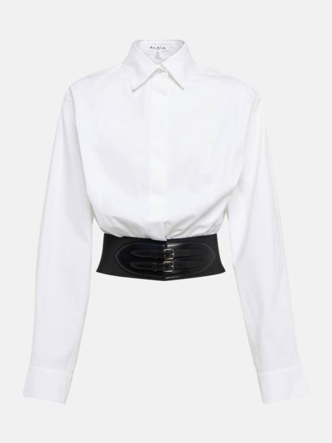Belted cotton poplin shirt