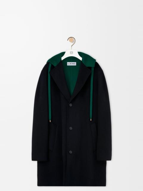 Hooded coat in wool and cashmere