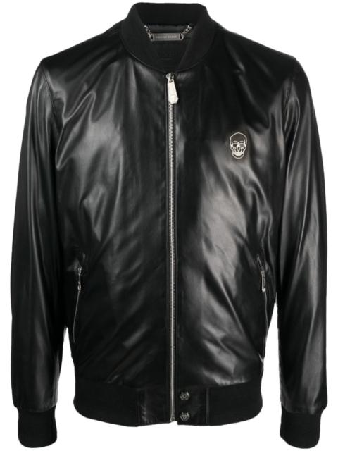 Skull leather bomber jacket
