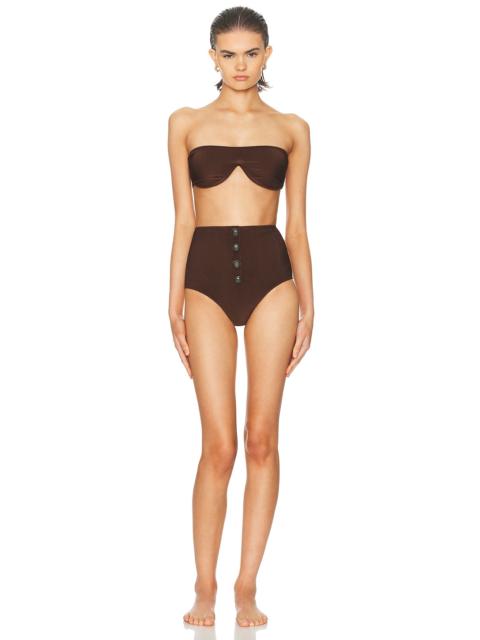 Corduroy High-Leg Strapless Bikini Set