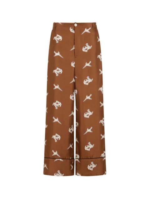 RAVEN-PRINT WIDE LEG TROUSERS