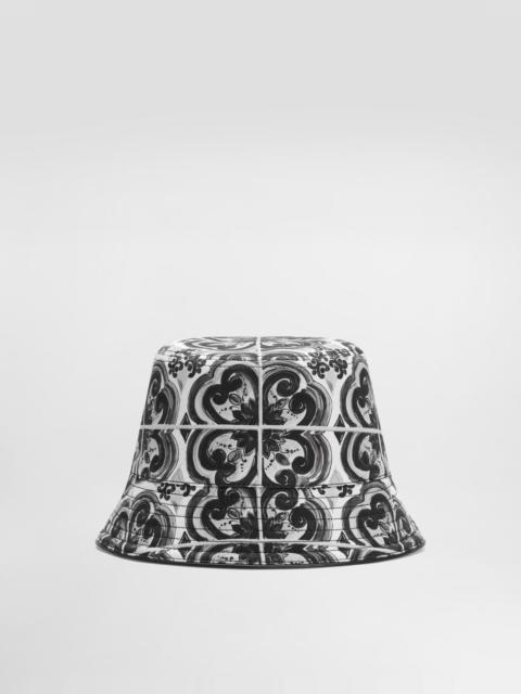 Majolica-print drill bucket hat