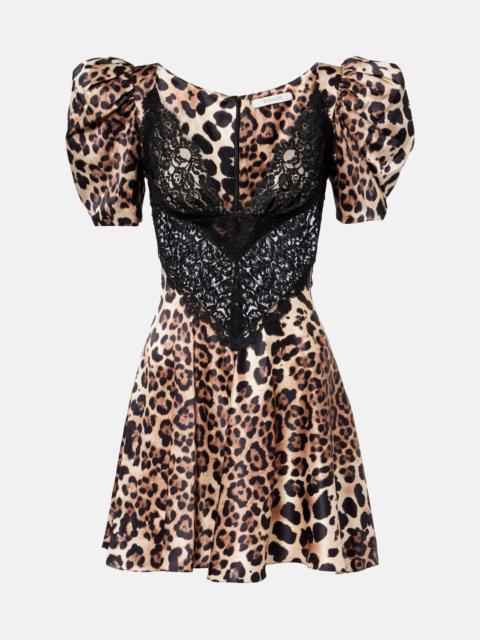 Leopard-print silk satin minidress