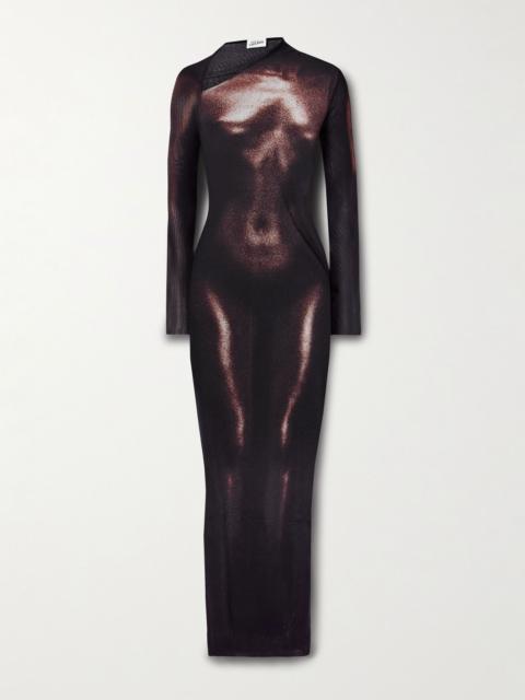 Body Dust asymmetric trompe l'oeil printed mesh midi dress Black