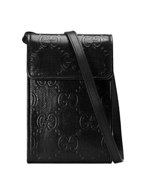 (WMNS) Gucci Logo Embossing Leather Shoulder Messenger Bag Mini Unisex / Black 625571-1W3AN-1000
