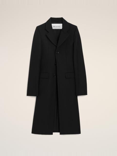 BLACK NEW WOOL SIMPLE BREASTED FITTED COAT