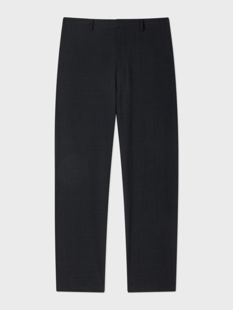 Navy Seersucker Check Elasticated-Waist Trousers