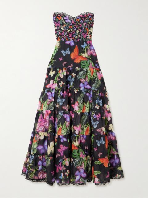 Danny Strapless Tiered Printed Cotton-blend Maxi Dress