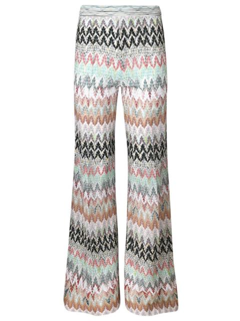 Wide Leg Knit Trousers - White Pink Blue
