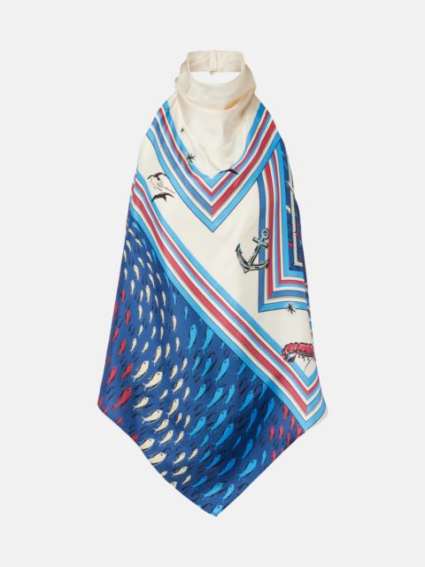 Apollo printed silk satin top