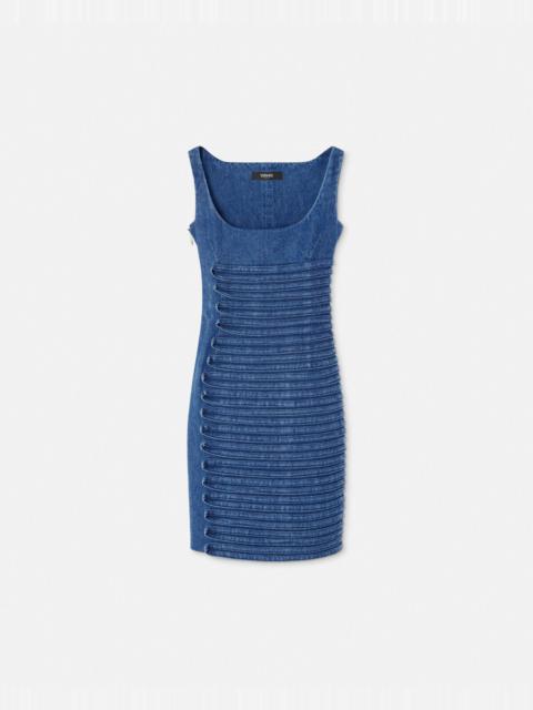 Denim Scoop-Neck Fitted Mini Dress