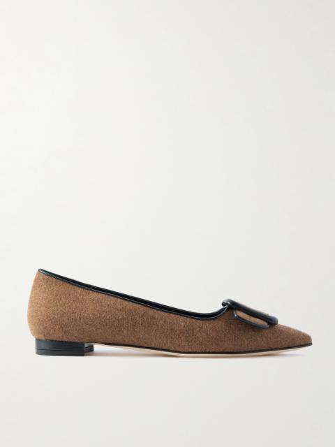 Maysale Buckled Leather-trimmed Wool Point-toe Flats