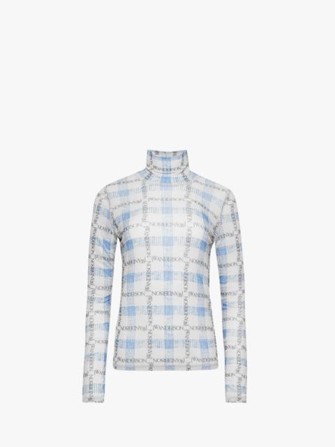LOGO GRID CHECK PRINT - SHEER LONG SLEEVE TOP