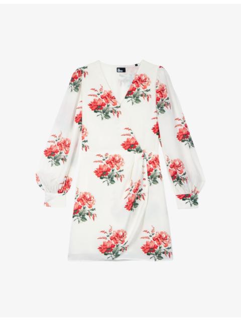 V-Neck Floral-Print Woven Mini Dress