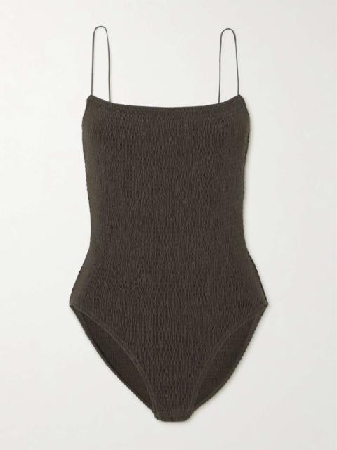 Shirred swimsuit Brown