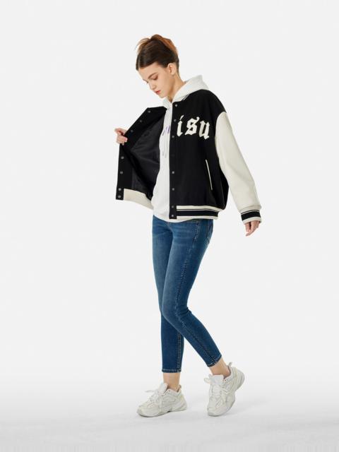 KAMON AND LOGO EMBROIDERY FASHION FIT VARSITY JACKET