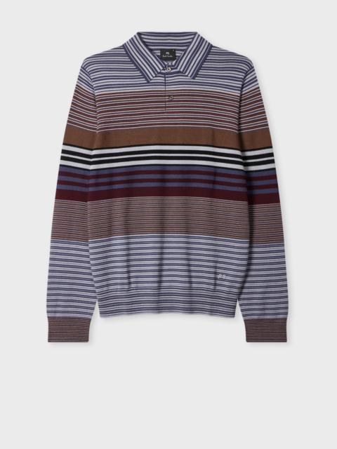 Purple Merino Wool Stripe Long-Sleeve Polo Shirt