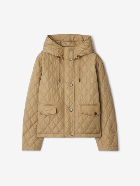 Cropped Quilted Nylon Hooded Jacket