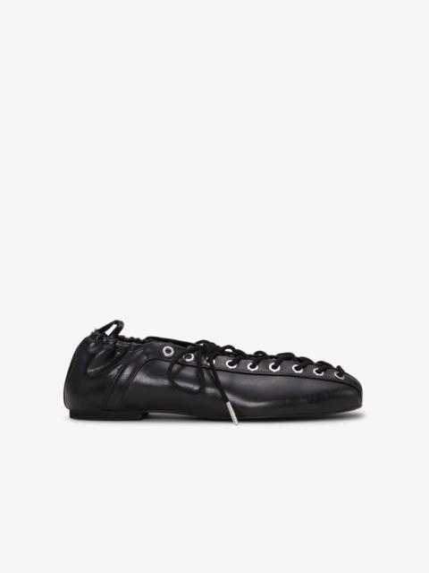 BLACK OLEATEX EYELETS LACE UP BALLERINAS