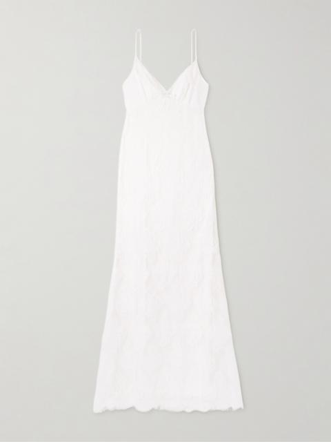 Bow-embellished Cotton-blend And Lace Maxi Dress